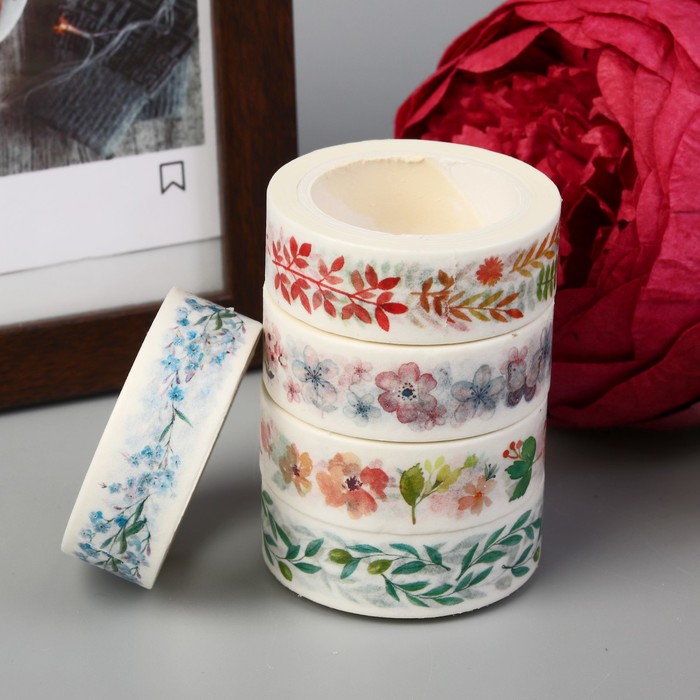 Клейкая лента декоративная бумажная "Аромат лугов" ширина 1,5 см длина 10 метров МИКС