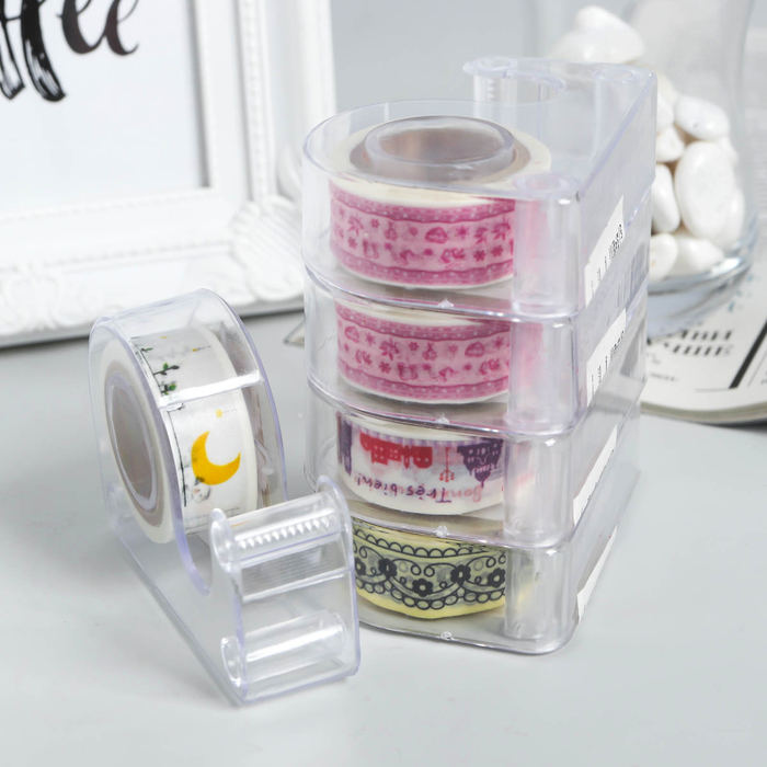 Клейкая лента декоративная бумажная с держателем "Ассорти" ширина 1,5 см длина 5 м МИКС