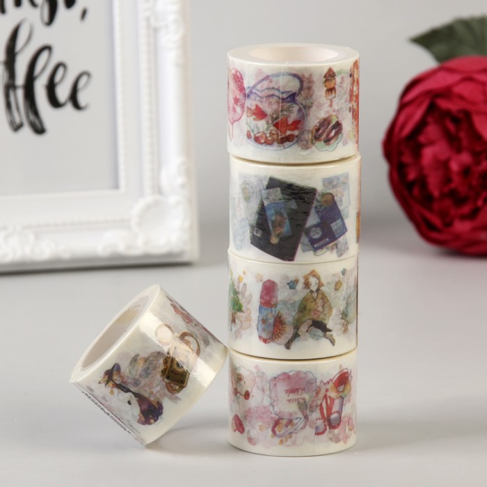 Клейкая лента декоративная бумажная "Интерьер" ширина 3 см длина 5 метров МИКС