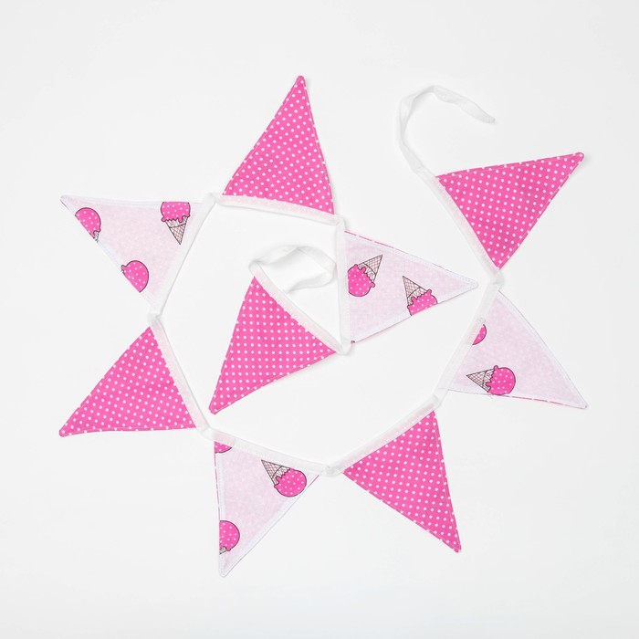 Гирлянда из флажков, 9 шт, 140 см, розовый, 100% хлопок