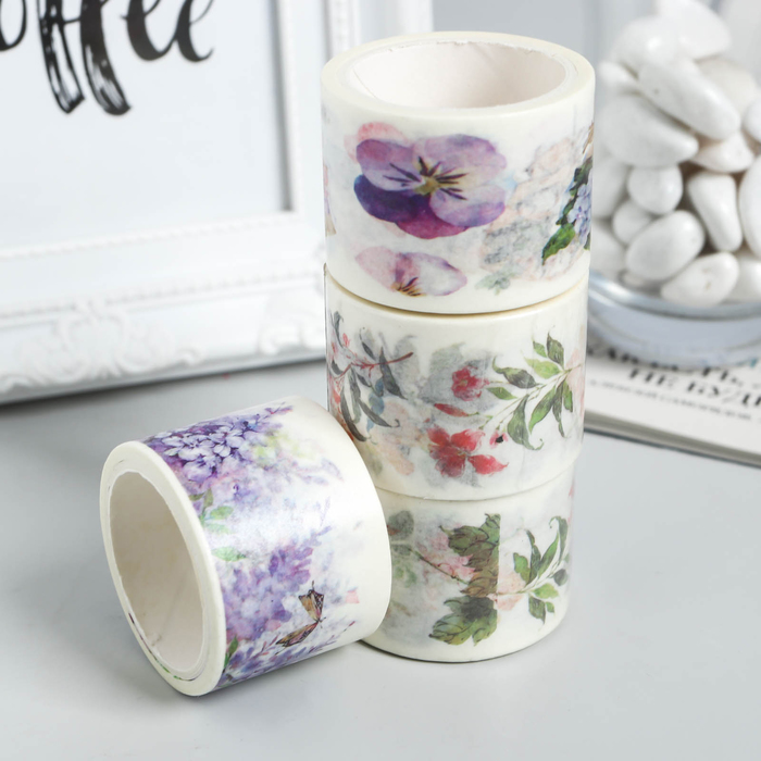Клейкая лента декоративная бумажная "Прованс цветы" ширина 3 см длина 5 метров МИКС