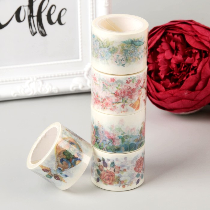 Клейкая лента декоративная бумажная "Аромат цветов" ширина 3 см длина 5 метров МИКС