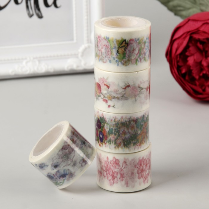 Клейкая лента декоративная бумажная "Летнее настроение" ширина 3 см длина 5 метров МИКС