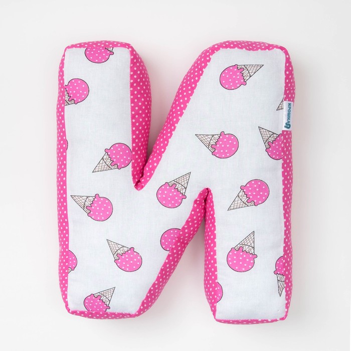 Мягкая буква подушка "И" 35х30 см, розовый, 100% хлопок, холлофайбер