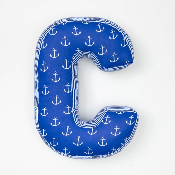 Мягкая буква подушка "С" 35х26 см, синий, 100% хлопок, холлофайбер