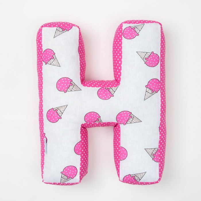 Мягкая буква подушка "Н" 35х31 см, розовый, 100% хлопок, холлофайбер