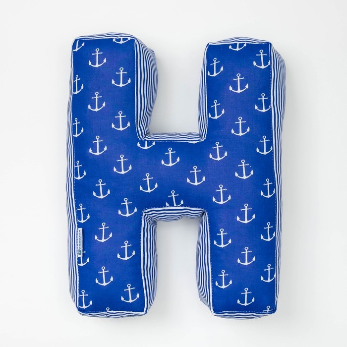 Мягкая буква подушка "Н" 35х31 см, синий, 100% хлопок, холлофайбер