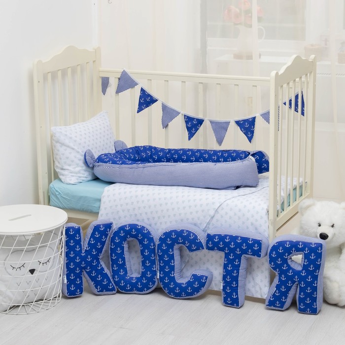 Мягкая буква подушка "Я" 35х26 см, синий, 100% хлопок, холлофайбер