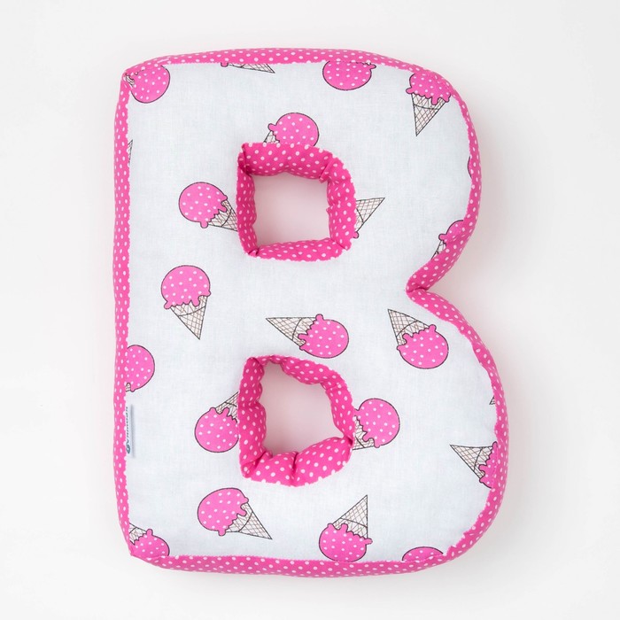 Мягкая буква подушка "В" 35х28 см, розовый, 100% хлопок, холлофайбер