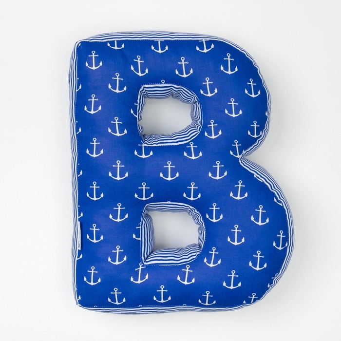 Мягкая буква подушка "В" 35х28 см, синий, 100% хлопок, холлофайбер