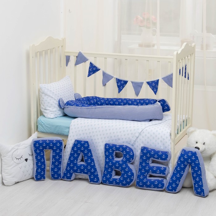 Мягкая буква подушка "В" 35х28 см, синий, 100% хлопок, холлофайбер