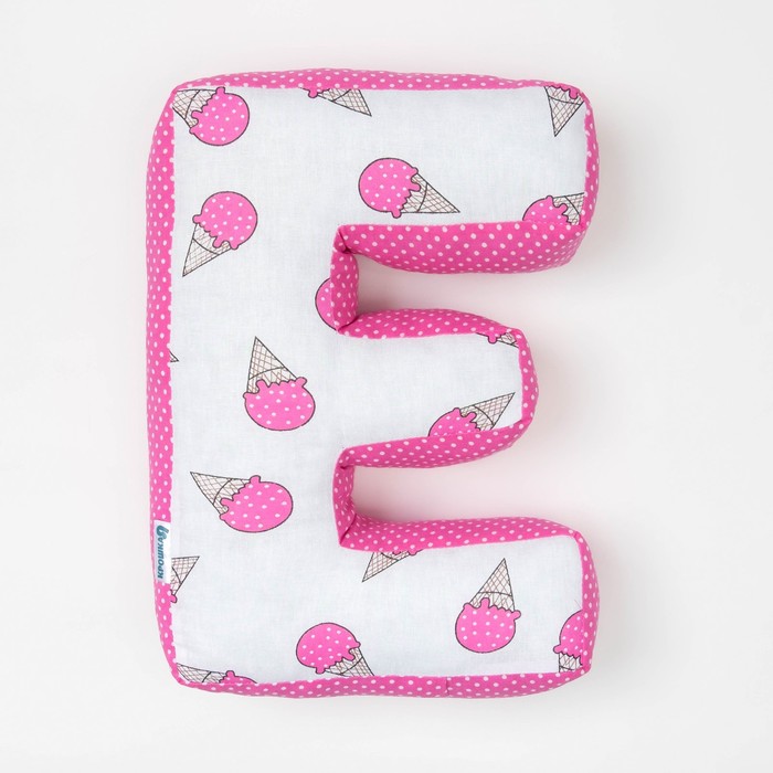 Мягкая буква подушка "Е" 35х25 см, розовый, 100% хлопок, холлофайбер