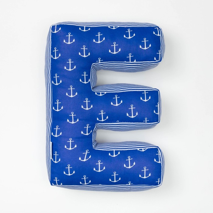 Мягкая буква подушка "Е" 35х25 см, синий, 100% хлопок, холлофайбер