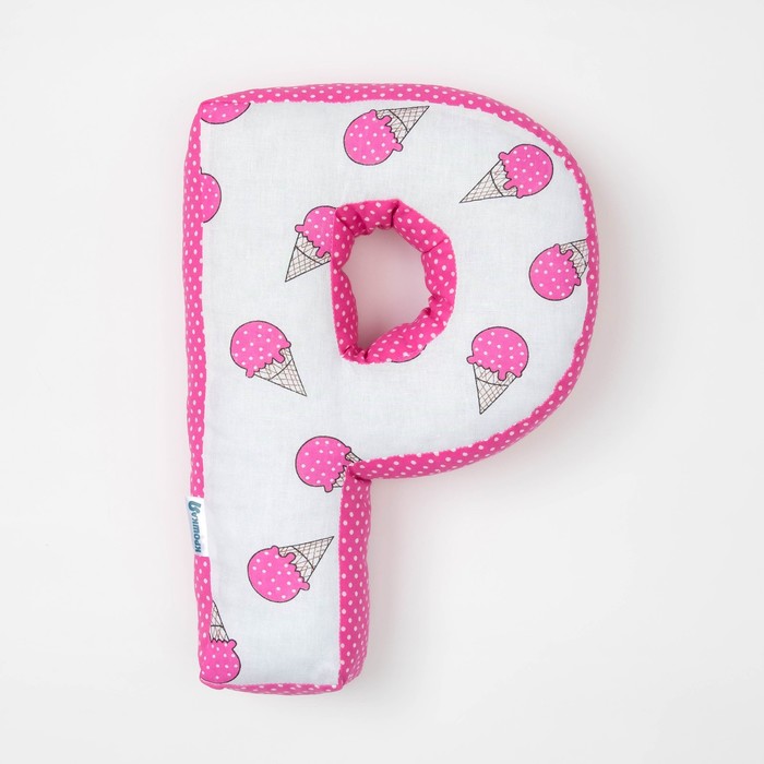 Мягкая буква подушка "Р" 35х25 см, розовый, 100% хлопок, холлофайбер