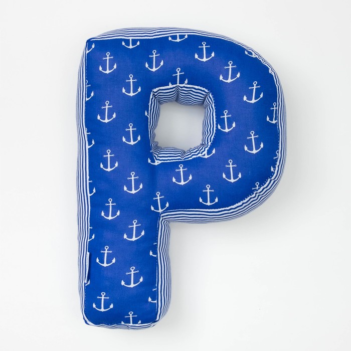 Мягкая буква подушка "Р" 35х25 см, синий, 100% хлопок, холлофайбер