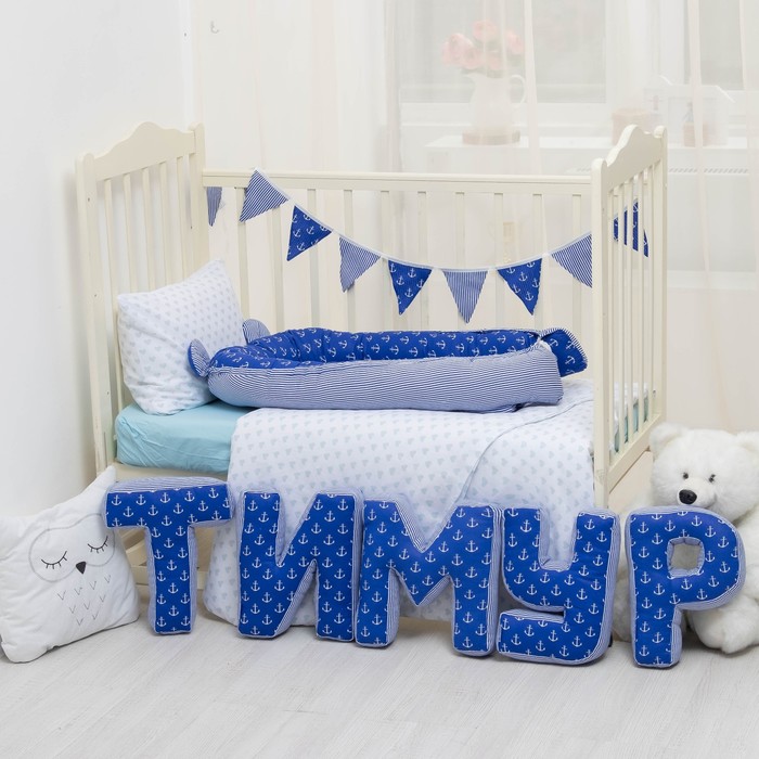 Мягкая буква подушка "Р" 35х25 см, синий, 100% хлопок, холлофайбер