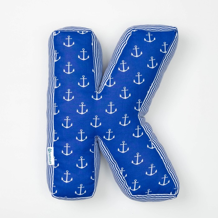 Мягкая буква подушка "К" 35х26 см, синий, 100% хлопок, холлофайбер