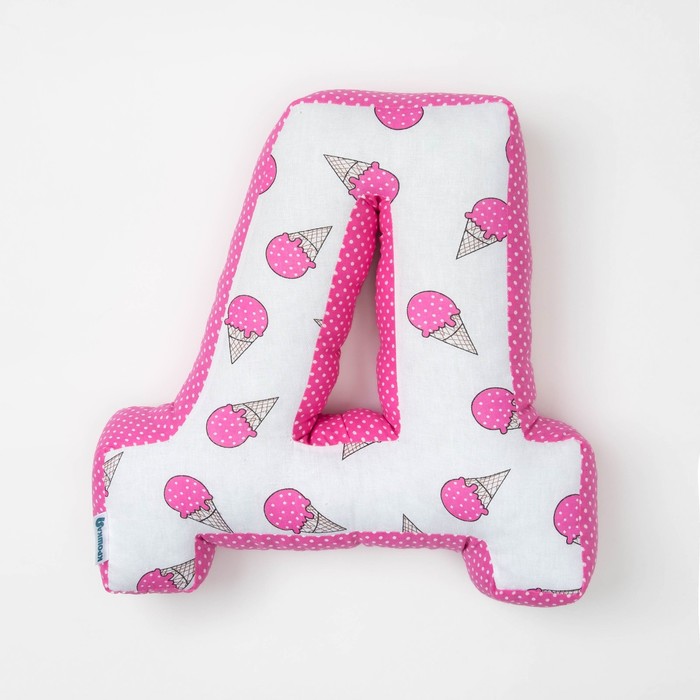 Мягкая буква подушка "Д" 35х37 см, розовый, 100% хлопок, холлофайбер