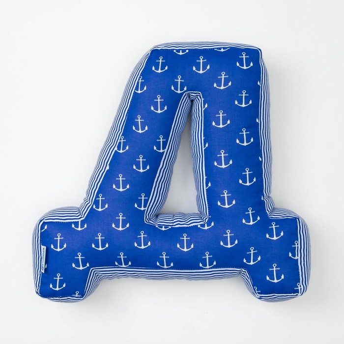 Мягкая буква подушка "Д" 35х37 см, синий, 100% хлопок, холлофайбер