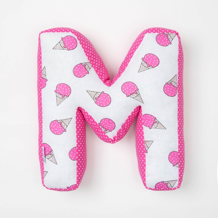 Мягкая буква подушка "М" 35х32 см, розовый, 100% хлопок, холлофайбер