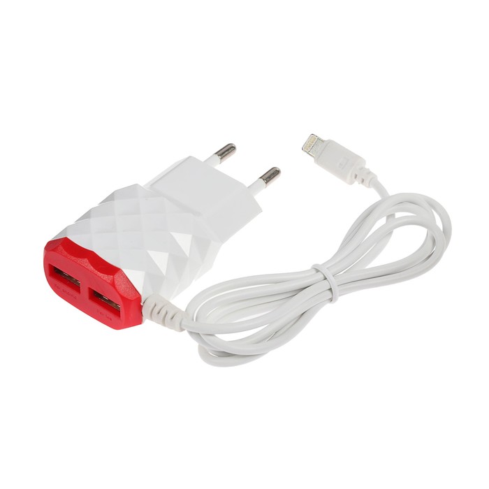 Зарядное устройство Luazon LCC-27, iPhone 5,6,7,8,X, 220V, 1А, 2 USB, микс