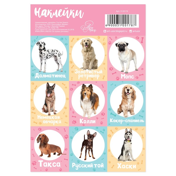 Наклейки с раскраской на обороте «Собаки»,11 х 16 см