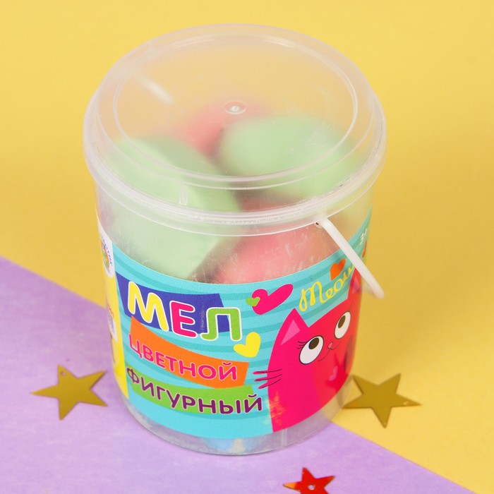 Мел цветной фигурный "Сердечки" в ведре, 8 шт.