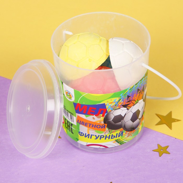 Мел цветной фигурный "Футбольный мяч" в ведре, 7 шт.