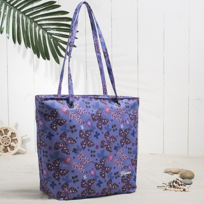 7929 Д Сумка пляжная Bagamas  34*11*29, отд на молнии, сиреневые бабочки