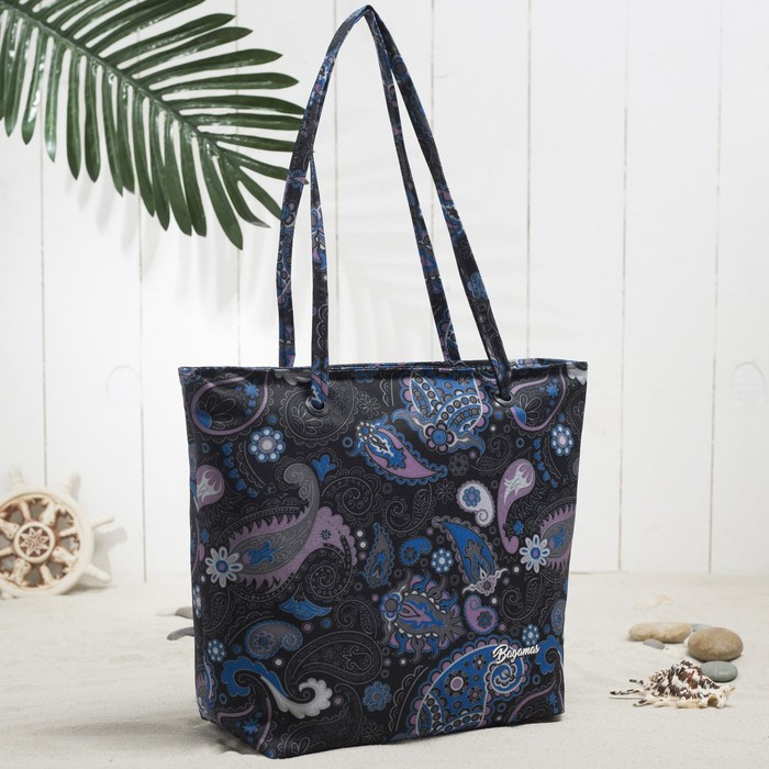 7929 Д Сумка пляжная Bagamas  34*11*29, отд на молнии, черный/синие огурцы