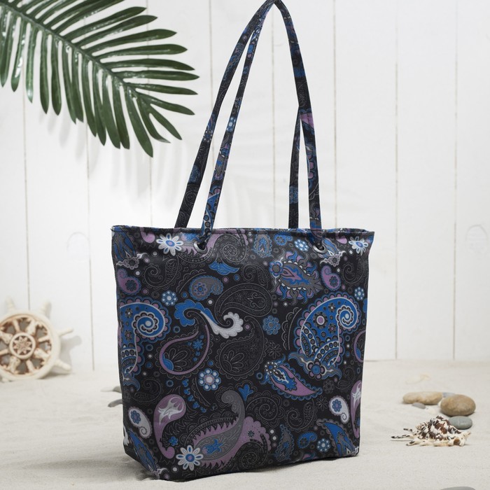 7929 Д Сумка пляжная Bagamas 34*11*29, отд на молнии, черный/синие огурцы