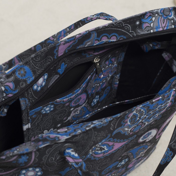 7929 Д Сумка пляжная Bagamas 34*11*29, отд на молнии, черный/синие огурцы