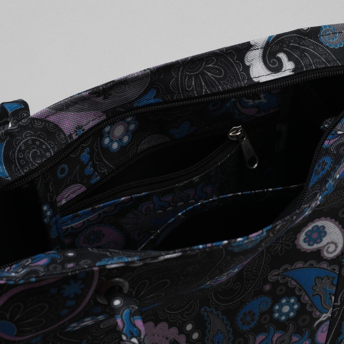 7929 Д Сумка пляжная Bagamas 34*11*29, отд на молнии, черный/синие огурцы