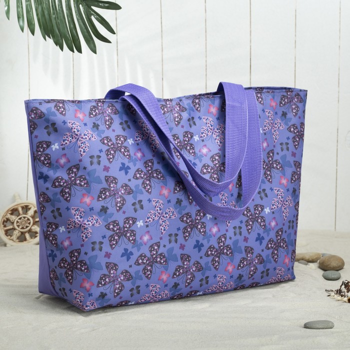 Сумка пляжная "Бабочки", отдел на молнии, цвет сиреневый