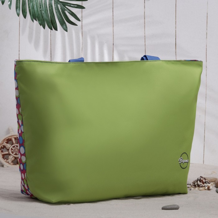 Сумка пляжная, отдел на молнии, принт салатовый/синий горох