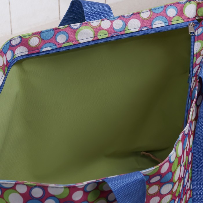 Сумка пляжная, отдел на молнии, принт салатовый/синий горох