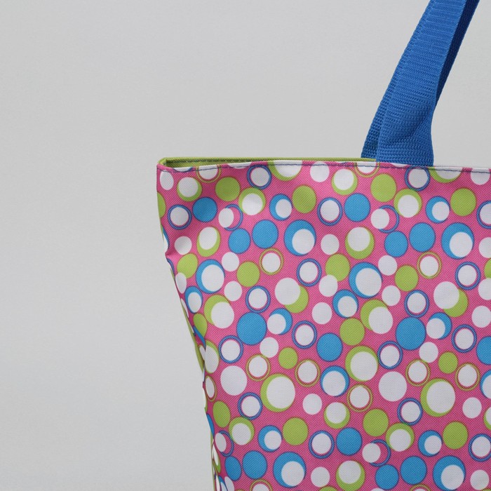 Сумка пляжная, отдел на молнии, принт салатовый/синий горох