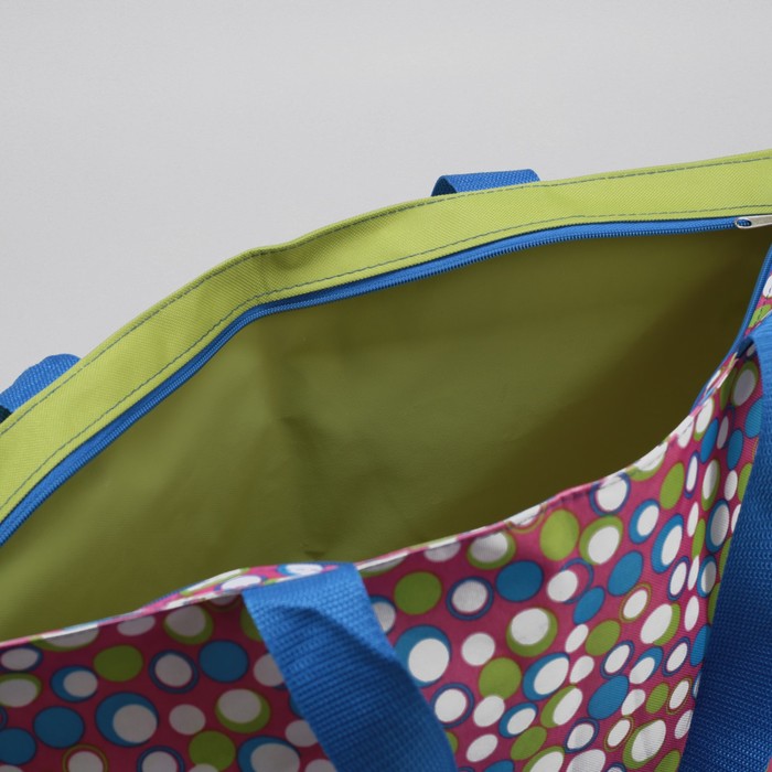 Сумка пляжная, отдел на молнии, принт салатовый/синий горох
