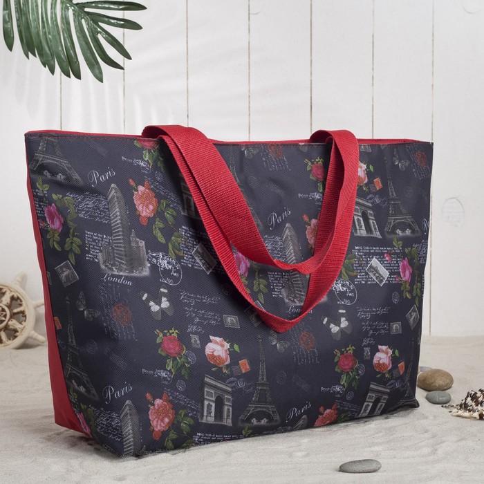 Сумка пляжная "Париж", отдел на молнии, цвет красный