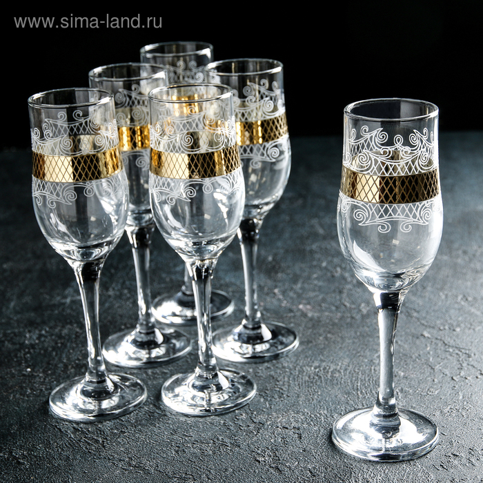 набор бокалов для шампанского крокус стеклянный 200 мл 6 шт гравировка Набор бокалов для шампанского «Винтаж», 200 мл, 6 шт