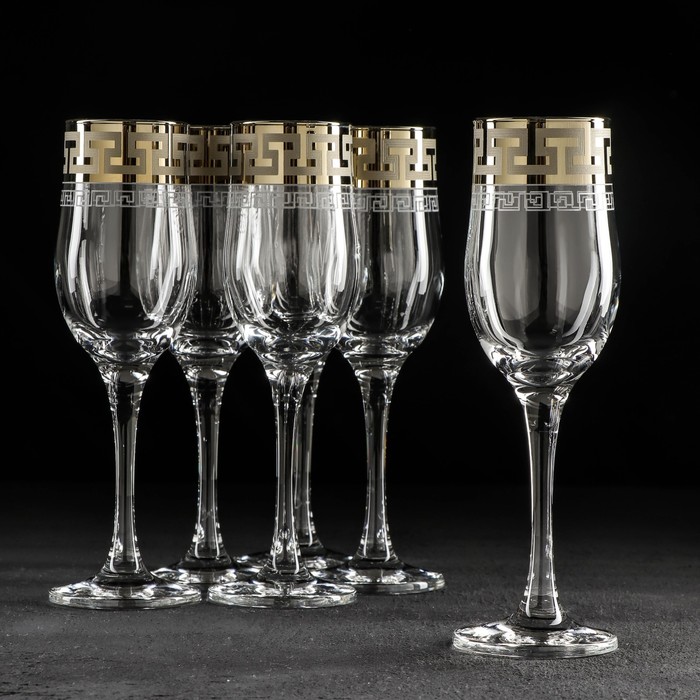 фото Набор бокалов для шампанского 200 мл "греческий узор", 6 шт гусь-хрустальный стекольный завод