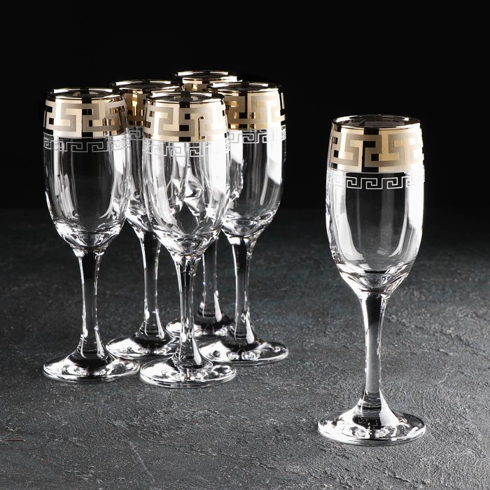 фото Набор бокалов для шампанского «греческий узор», 190 мл, 6 шт гусь-хрустальный стекольный завод