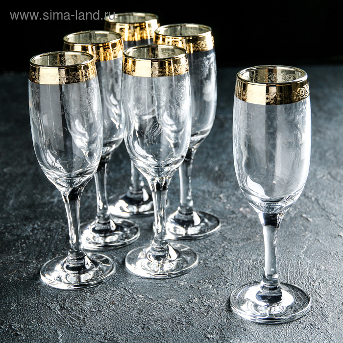 фото Набор бокалов для шампанского 190 мл "нежность", 6 шт гусь-хрустальный стекольный завод