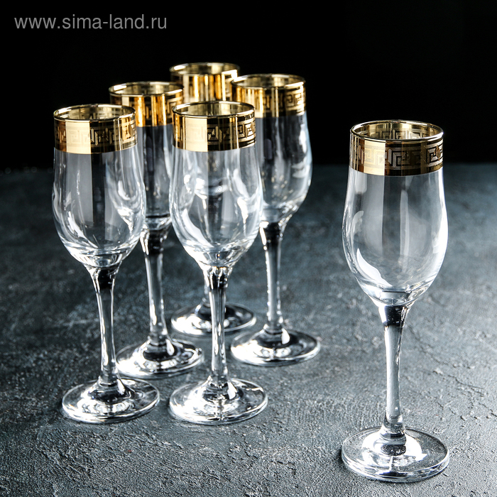 фото Набор бокалов для шампанского 200 мл "версаче голд", 6 шт гусь-хрустальный стекольный завод