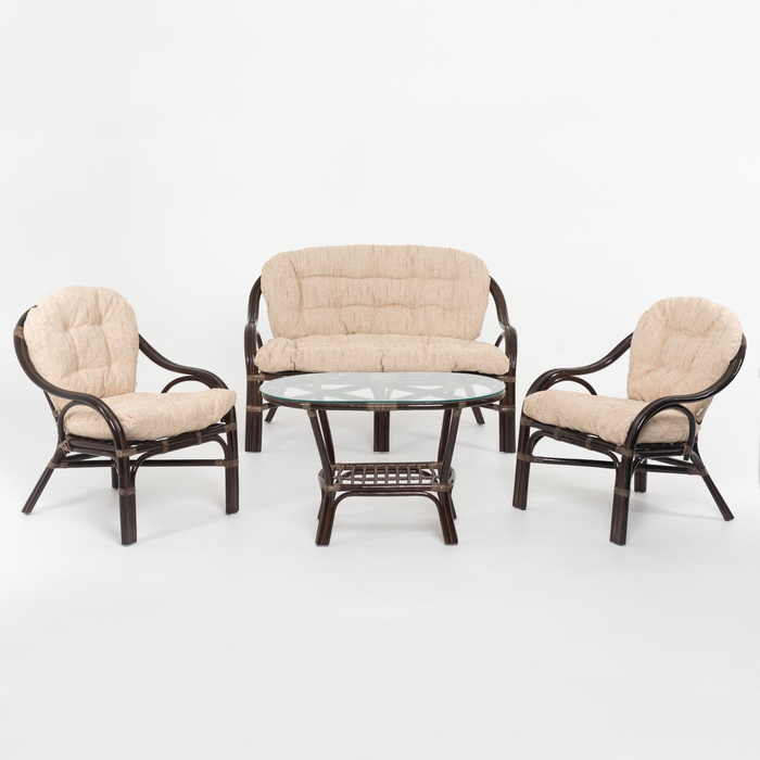 Набор мебели: диван, два кресла, стол, с подушкой, цвет тёмно-коньячный, 01/17