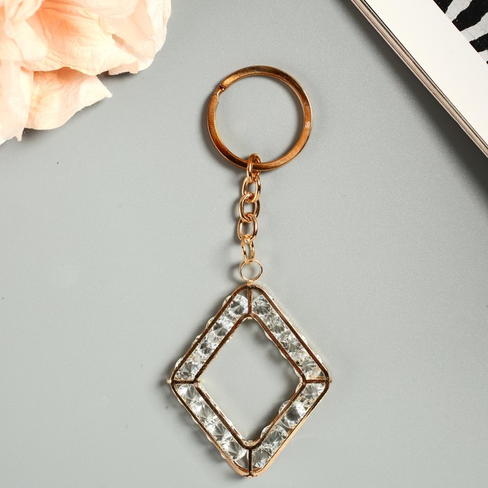 Брелок металл "Ромбик" стразы золото 12х4,5 см