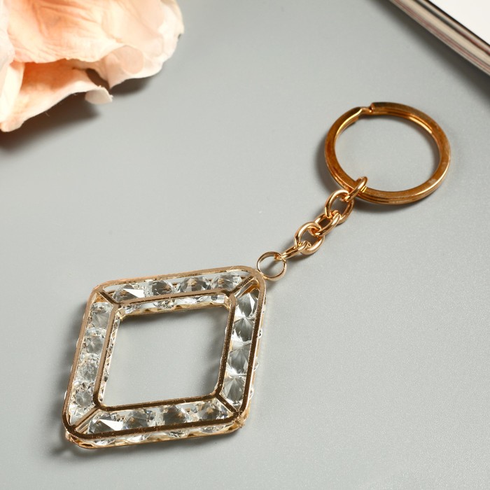 Брелок металл "Ромбик" стразы золото 12х4,5 см