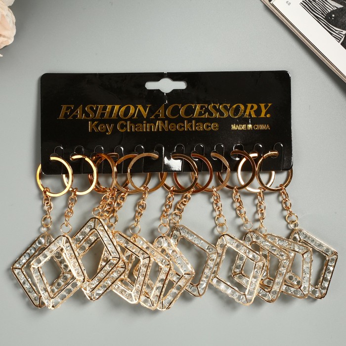 Брелок металл "Ромбик" стразы золото 12х4,5 см