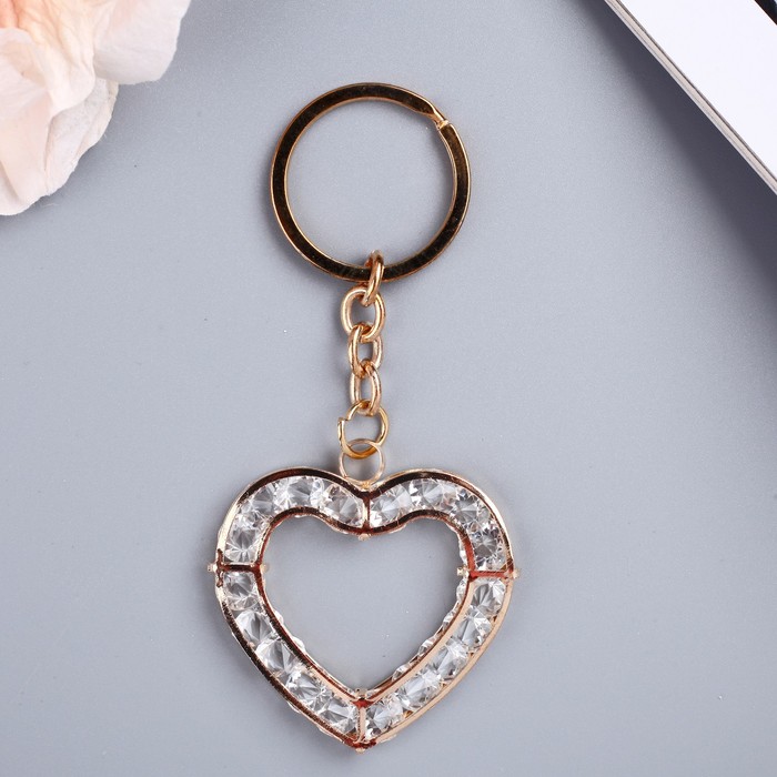 Брелок металл "Сердечко" стразы золото 10,2х4,7 см