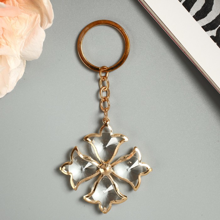 Брелок металл "Цветочек" стразы золото 10х5,5х5,5 см